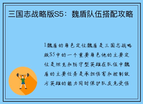 三国志战略版S5：魏盾队伍搭配攻略